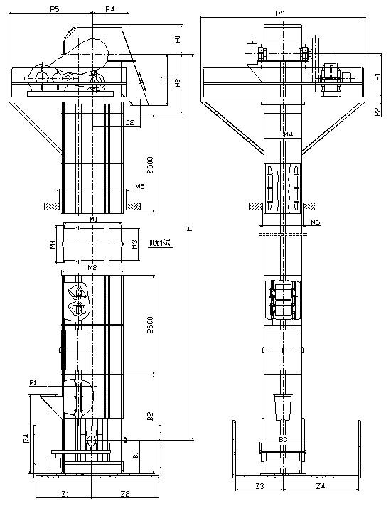 板链式斗式提升机外围图